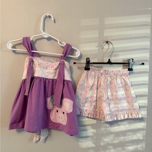 Millie Jay Purple Pig Top and Floral Shorts Set